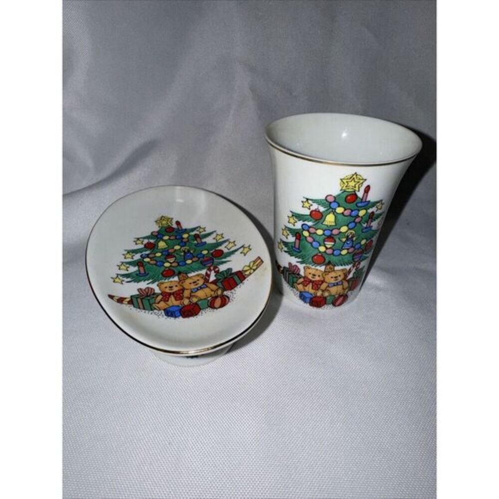 Vintage Christmas Tree Soap Dish & Cup‎ Bathroom Set made in Japan